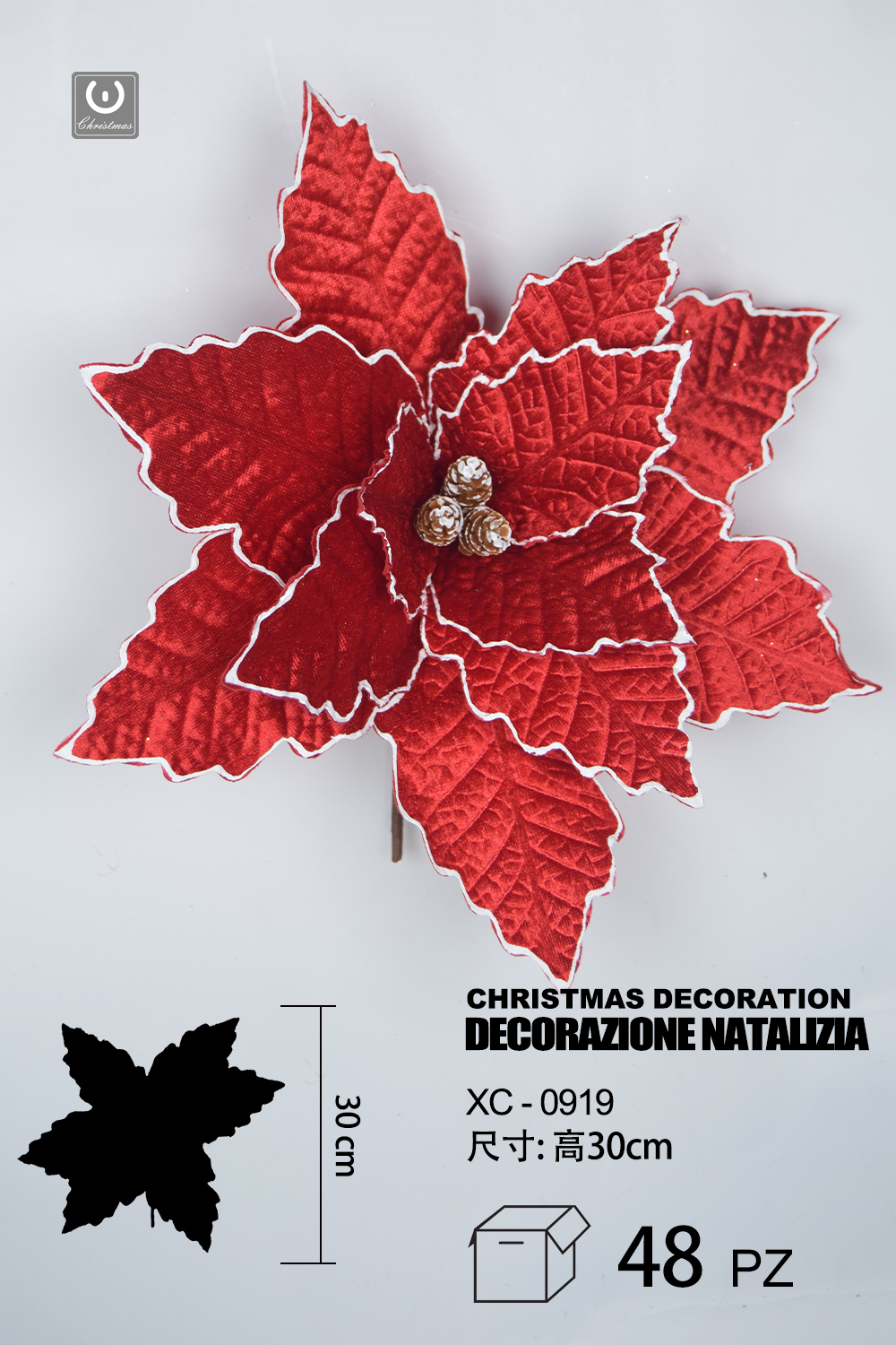 XC-0919 Decorazione natalizia a forma di fiore rosso e bianco altezza 30cm - immagine 1