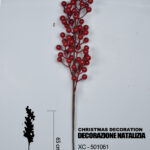 Ramo decorativo natalizio con bacche rosse dimensioni 20x65cm