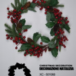 Ghirlanda natalizia decorazione con bacche rosse e foglie dimensioni 25cm