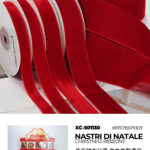 Set 12 nastri natalizi in velluto rosso dimensioni lunghezza 10 metri