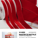 Set 12 nastri natalizi in velluto rosso da 15 mm