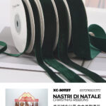 Set 12 nastri natalizi in velluto verde da 38mm