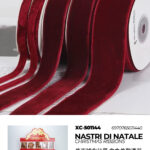 Set 12 nastri natalizi in velluto rosso bordeaux da 25mm