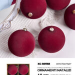 Palline di Natale in velluto rosso da 10cm set da 4pz con finitura morbida e vellutata ideale per decorazioni