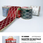 Set 12 nastri natalizi a rombi glitterati in velluto adatti per decorazioni confezioni regalo lunghezza nastro 275cm