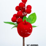 Ramo decorativo natalizio artificiale con mela e bacche rosse altezza 20cm