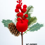 Ramo decorativo natalizio con bacche rosse e pigne altezza 24cm