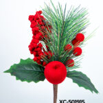 Ramo decorativo natalizio con bacche rosse e mela altezza 25cm