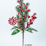 Ramo decorativo natalizio con pigna innevata e bacche dimensioni 36cm