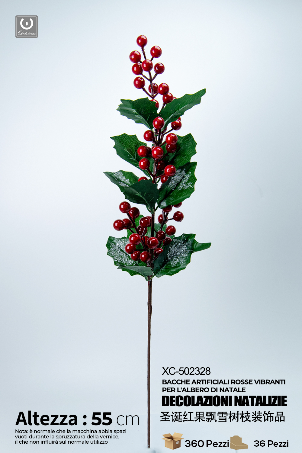 XC-502328 Ramo decorativo natalizio con bacche rosse dimensioni 55cm - immagine 1