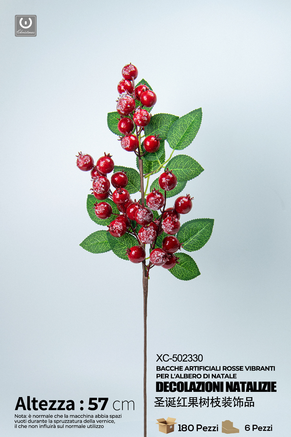 XC-502330 Ramo decorativo natalizio con bacche rosse dimensioni 57cm - immagine 1
