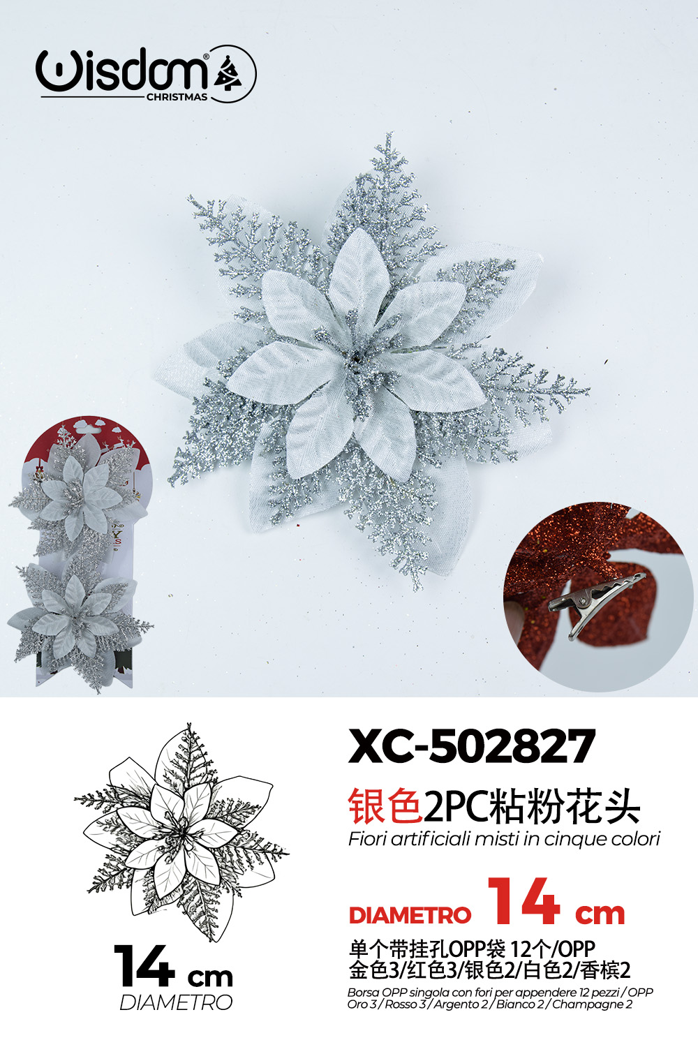 XC-502827 Decorazione natalizia a forma di ghirlanda argento diametro 14cm - immagine 1