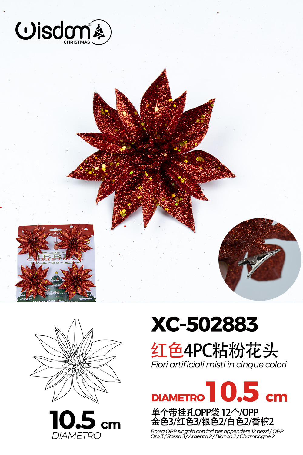 XC-502883 Decorazione natalizia a forma di ghirlanda color bronzo con glitter dorati diametro 10,5cm - immagine 1