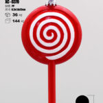 Pendente decorativo natalizio a forma di lecca-lecca rosso con cerchio bianco con spirali bianchi dimensioni 13cm