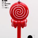 Pendente decorativo natalizio a forma di lecca-lecca rosso con cerchio bianco spirali bianchi dimensioni 13cm