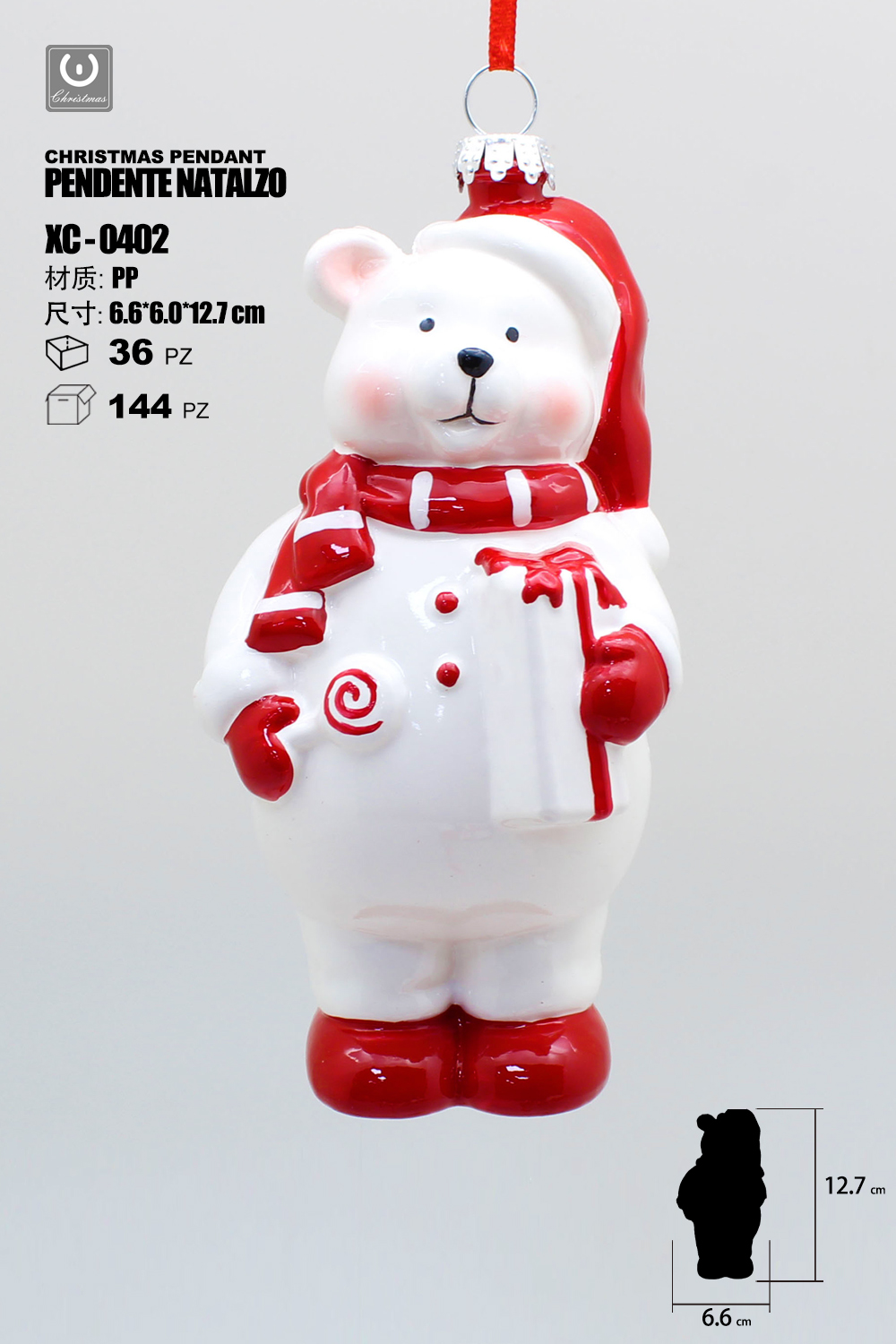 XC-0402 Pendente decorativo natalizio a forma di orso polare dimensione 13cm - immagine 1