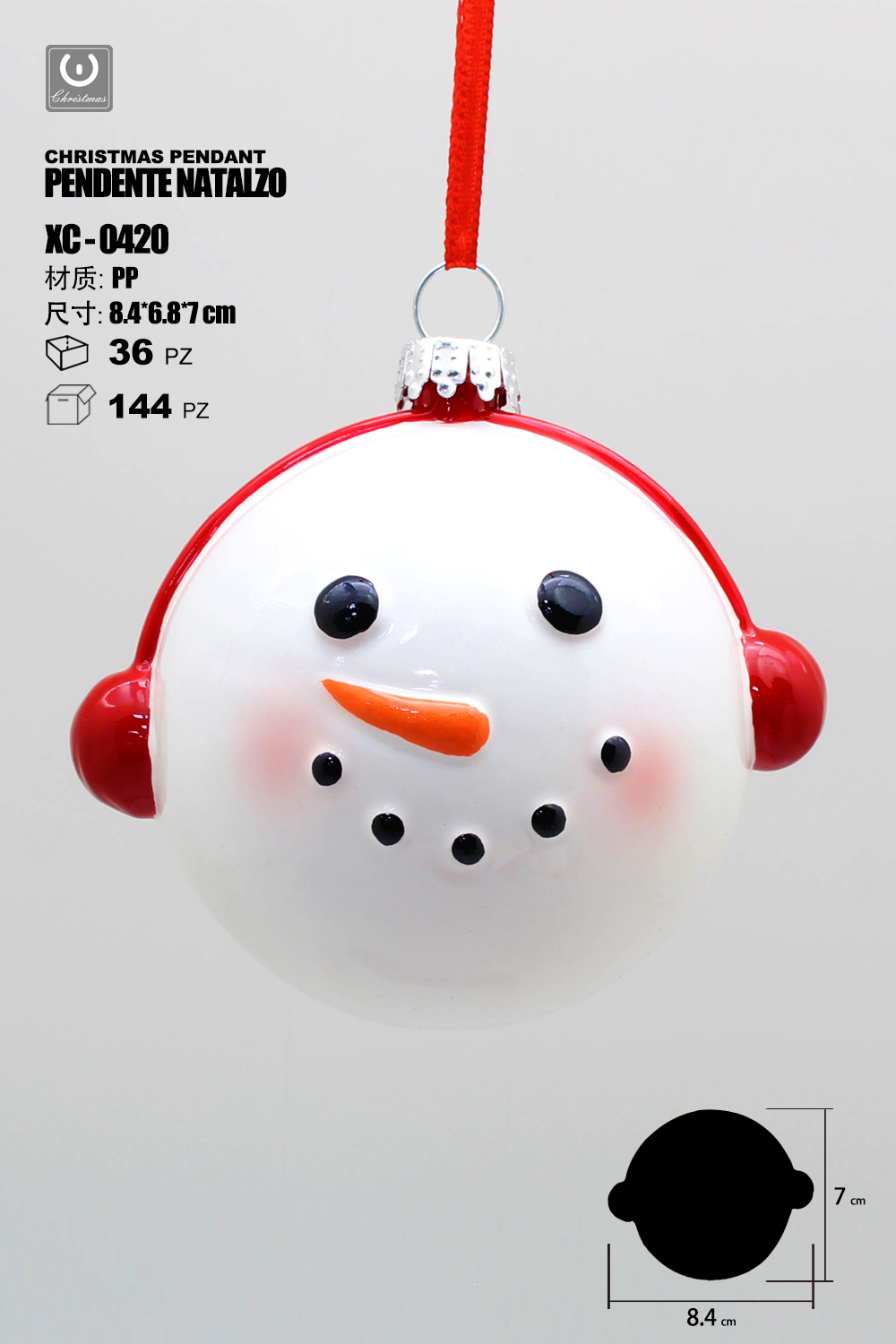 XC-0420 Pendente decorativo natalizio a forma di pupazzo di neve che ascolta musica dimensione 7cm - immagine 1