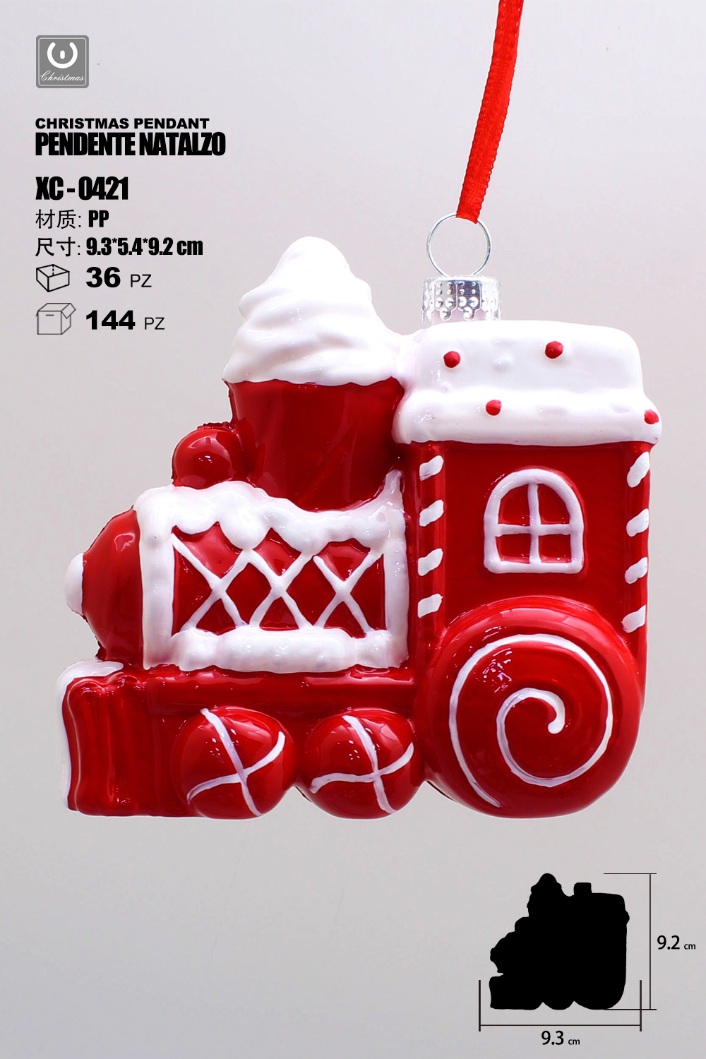 XC-0421 Pendente decorativo natalizio a forma trenino dimensioni 9cm - immagine 1