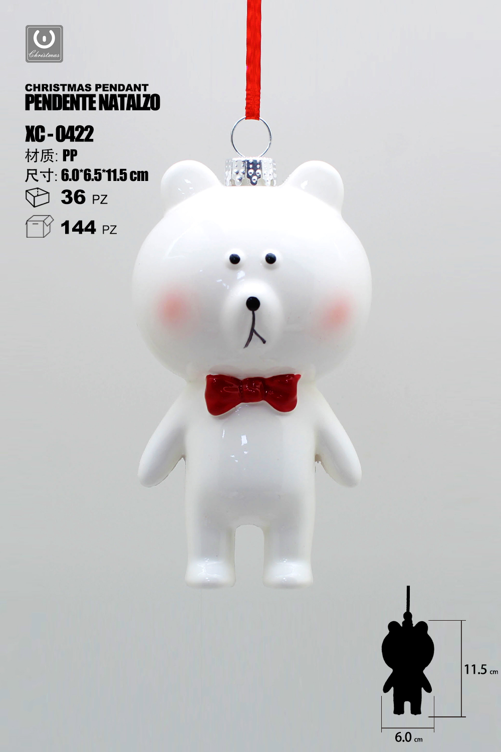 XC-0422 Pendente decorativo natalizio a forma di orso polare dimensione 11cm - immagine 1