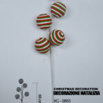 Decorazione Natalizia artificiale ramo con cinque palline multicolore a righe dimensioni: 23x60cm