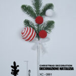 Decorazione Natalizia artificiale a forma ramo di pino decorato con palline rosse e bianche dimensione 15x40cm