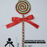 Decorazione Natalizia a forma di lecca-lecca di colore rosso, verde e bianco con fiocco rosso dimensioni: 9x30cm