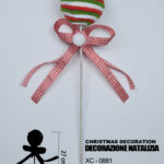Decorazione Natalizia artificiale ramo con pallina colorata a righe dimensioni: 5,5x27cm