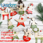Set ornamenti Natalizi in legno a forma di renne, alberi, stelle, angeli e pupazzi di neve dimensioni 12x9,5 cm