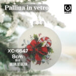 Pallina di Natale bianca in vetro da 8cm decorata con fiocco rosso