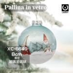 Pallina di Natale azzurra in vetro da 8cm decorata con gnomi