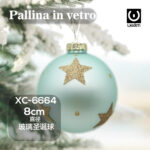 Pallina di Natale azzurra in vetro da 8cm decorata con stelle glitter dorate