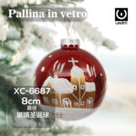 Pallina di Natale rossa in vetro da 8cm decorazione con casa natalizia