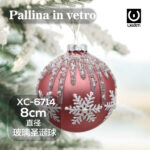 Pallina di Natale rosa in vetro da 8cm decorazione con fiocco natalizio e glitter natalizio