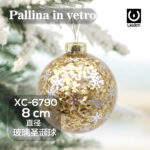 Pallina di Natale in vetro da 8cm decorata con fiocchi dorati e argentati