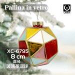 Pallina di Natale in vetro decorativa da 8cm con rombi coloratii