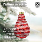 Pallina di Natale in vetro decorativa a forma di spirale colore rosso con glitter argentati dimensioni 7,4x7,4x12,2cm