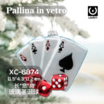 Pallina di Natale in vetro decorativa a forma poker d' assi con dadi rossi 7x6,7x9,3cm
