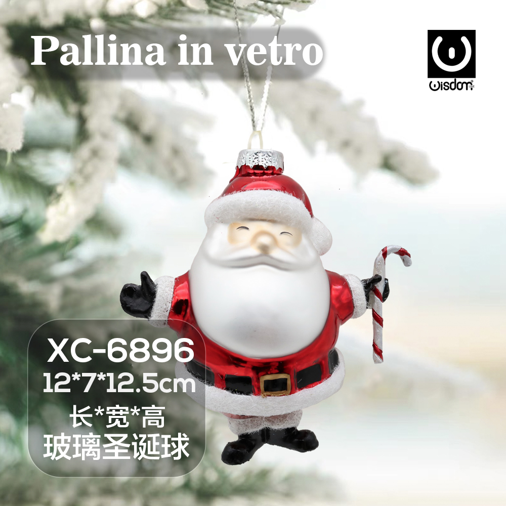 XC-6896 Pallina di Natale in vetro decorativa a forma babbo natale dimensioni 12x7x12,5cm - immagine 1