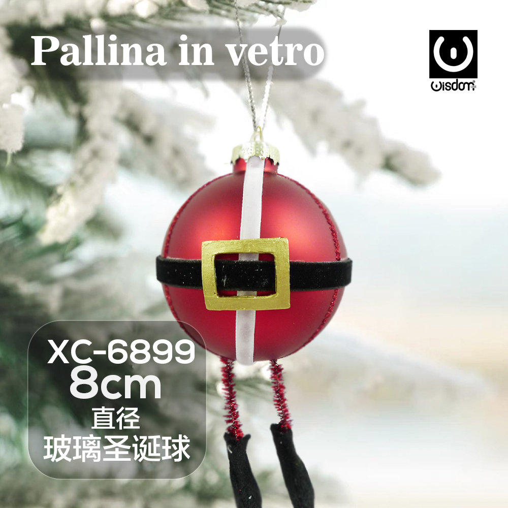 XC-6899 Pallina di Natale in vetro decorativa a forma vestito di babbo natale dimensioni 8cm - immagine 1