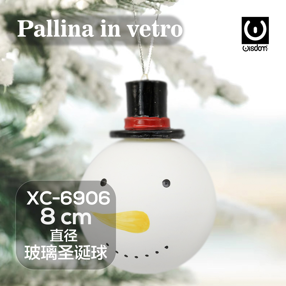 XC-6906 Pallina di Natale in vetro decorativa a forma pupazzo di neve dimensioni 8cm - immagine 1