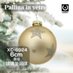 Pallina di Natale dorata in vetro da 6 cm decorazione con stelle natalizie argento glitterate