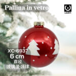 Pallina di Natale rossa in vetro da 6 cm decorazione con alberi Natalizi