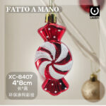 Pallina di natale in plastica fatta a mano a forma di caramella rossa e bianca dimensioni: 4x8cm
