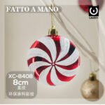 Pallina di natale in plastica fatta a mano a forma di caramella piatta bicolore dimensioni: 8cm