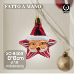 Pallina di natale in plastica fatta a mano a forma di stella rossa con babbo natale dimensioni: 8x8cm