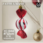 Pallina di natale in plastica fatta a mano a forma di caramella rossa e bianca ovale dimensioni: 4x12cm