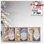 Set di decorazioni natalizie in legno pendenti a forma di gnomi in scatola di legno dimensioni 8cm
