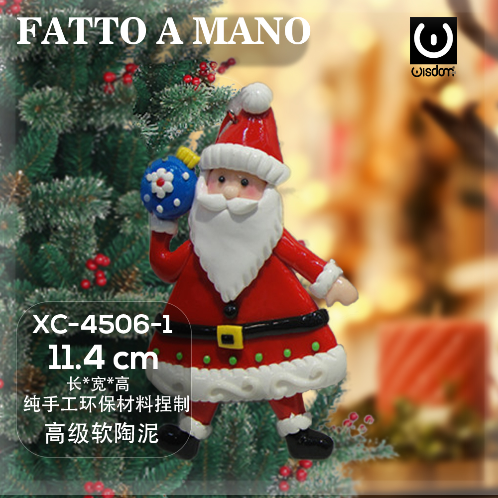 XC-4506-1 Pendente Natalizio a forma di Babbo Natale in argilla fatto a mano dimensione:11,4cm - immagine 1
