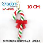Pendente Natalizio a forma di bastoncino rosso bianco e verde con fiocco centrale rosso dimensione:10cm