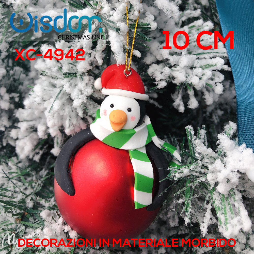 XC-4942 Pendente decorativo Natalizio a forma di pinguino in materiale morbido dimensione:10cm - immagine 1
